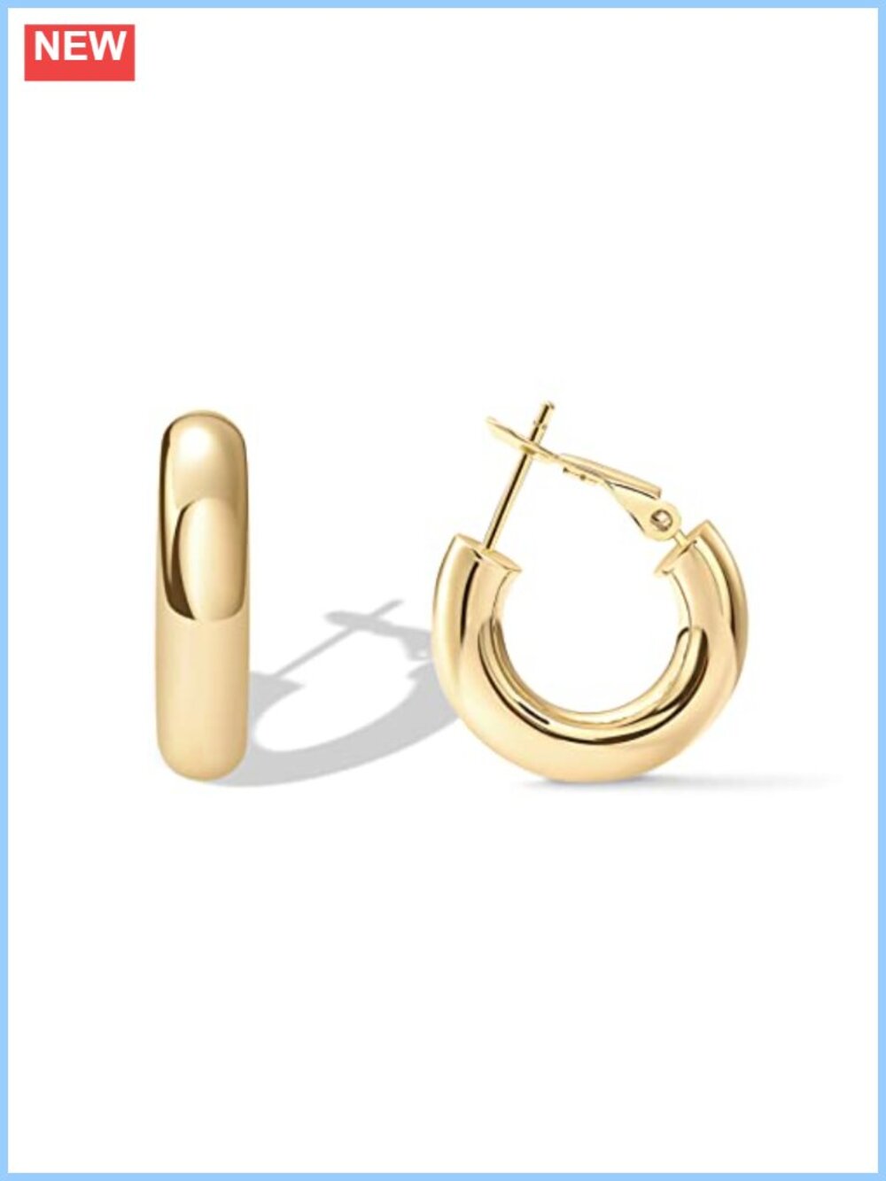 Chunky Gold Hoop Earrings 20mm 14K Gold Plated Huggies for Women